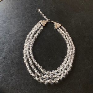 Vintage Graduated Clear 3 Strand Crystal Choker Necklace